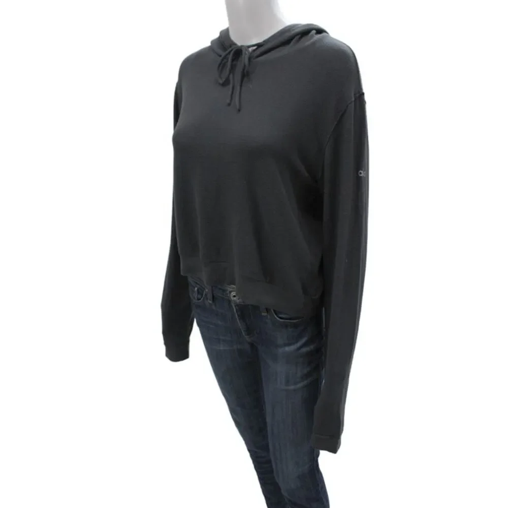 Alo Yoga Women Pullover Hoodie Gray Crew Neck Long Sleeve Athleisure Size L